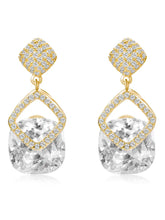 Stylish Gold-Plated CZ Crystal Square Earrings
