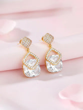 Stylish Gold-Plated CZ Crystal Square Earrings