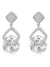 Stylish Silver CZ Crystal Square Earrings