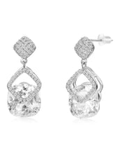 Stylish Silver CZ Crystal Square Earrings