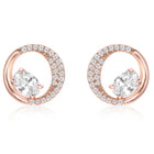Graceful Rose Gold CZ Crescent Circle Studs
