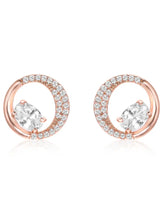 Graceful Rose Gold CZ Crescent Circle Studs