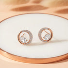 Graceful Rose Gold CZ Crescent Circle Studs