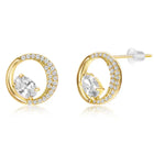 Graceful Gold CZ Crescent Circle Studs