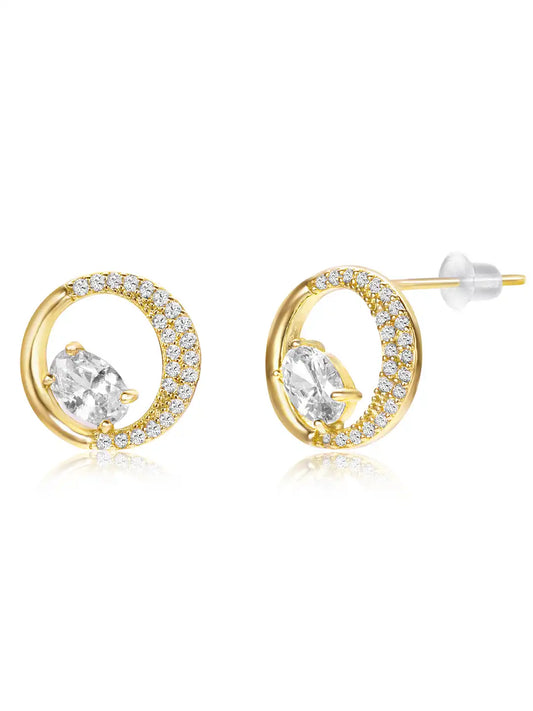 Graceful Gold CZ Crescent Circle Studs
