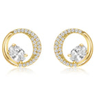 Graceful Gold CZ Crescent Circle Studs