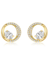 Graceful Gold CZ Crescent Circle Studs