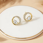 Graceful Gold CZ Crescent Circle Studs
