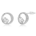 Graceful Silver CZ Crescent Circle Studs