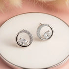 Graceful Silver CZ Crescent Circle Studs