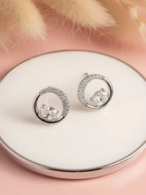 Graceful Silver CZ Crescent Circle Studs