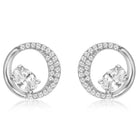Graceful Silver CZ Crescent Circle Studs