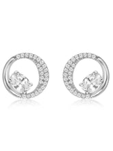 Graceful Silver CZ Crescent Circle Studs
