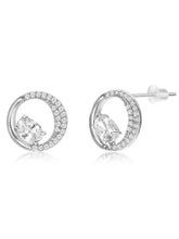 Graceful Silver CZ Crescent Circle Studs