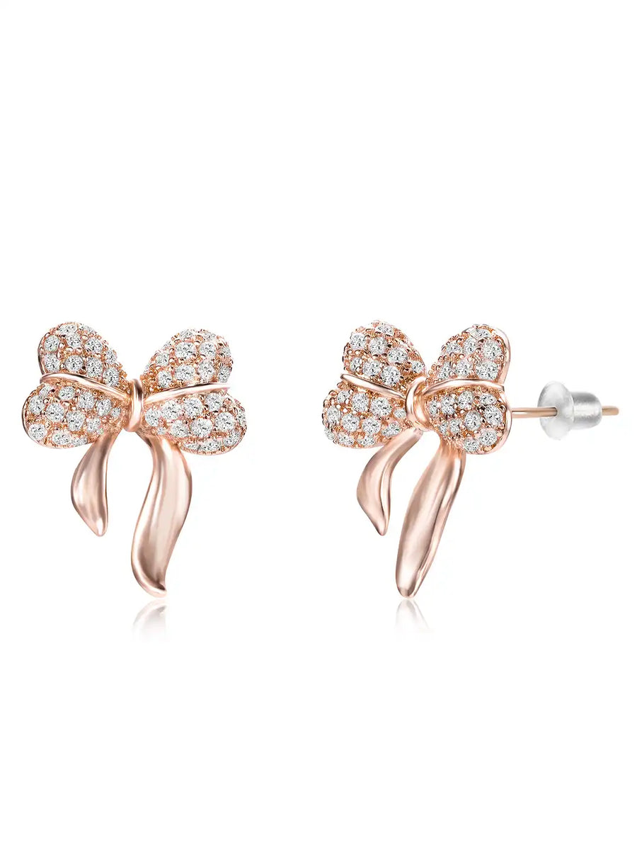 Chic Rose Gold CZ Bow Stud Earrings