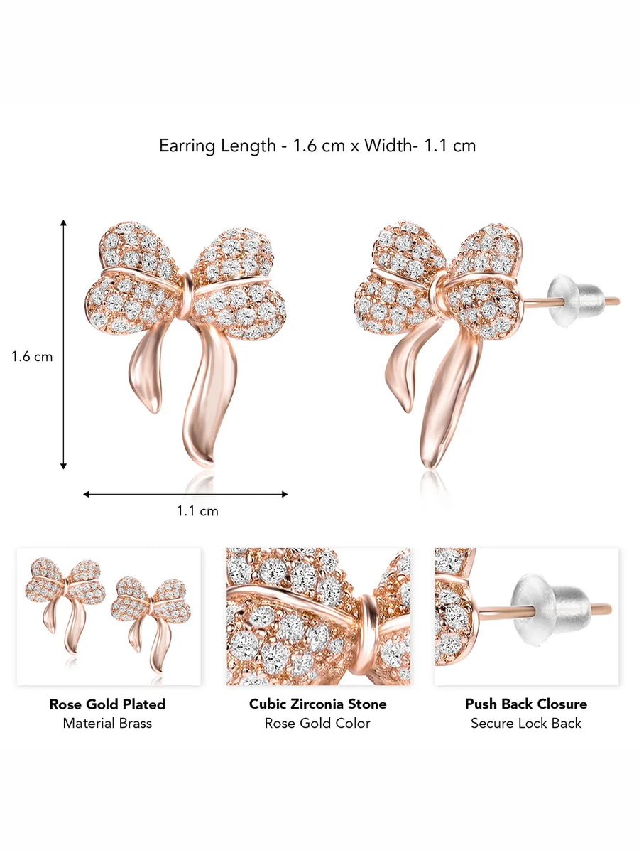 Chic Rose Gold CZ Bow Stud Earrings