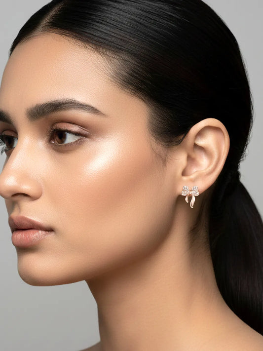 Chic Rose Gold CZ Bow Stud Earrings