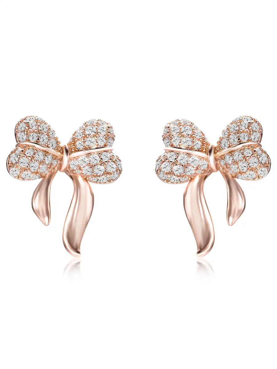 Chic Rose Gold CZ Bow Stud Earrings