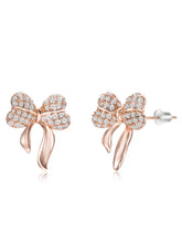 Chic Rose Gold CZ Bow Stud Earrings