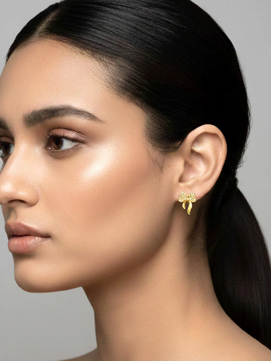 Chic Gold-Plated CZ Bow Stud Earrings