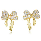 Chic Gold-Plated CZ Bow Stud Earrings