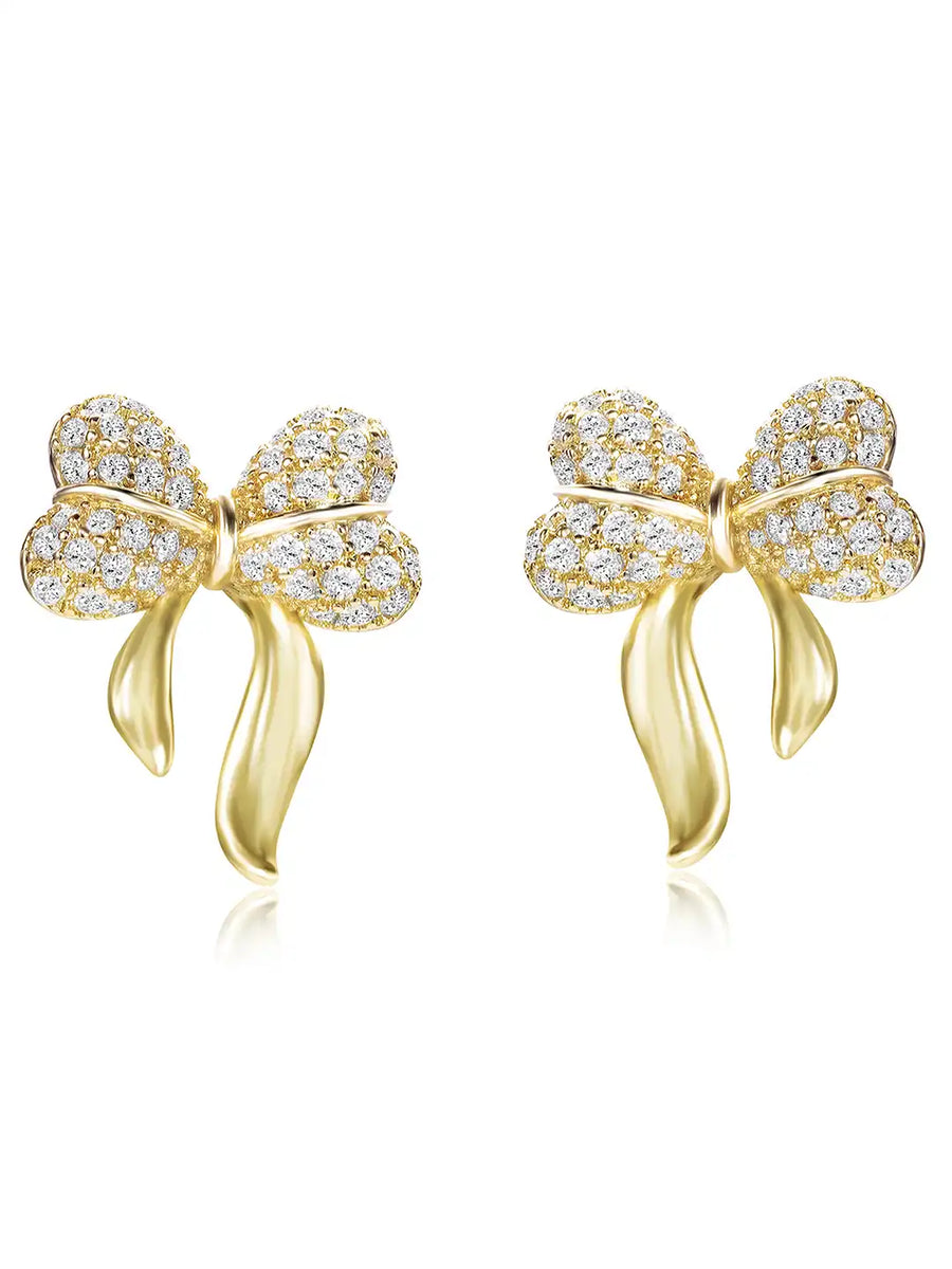 Chic Gold-Plated CZ Bow Stud Earrings