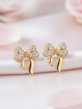 Chic Gold-Plated CZ Bow Stud Earrings