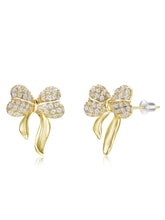 Chic Gold-Plated CZ Bow Stud Earrings