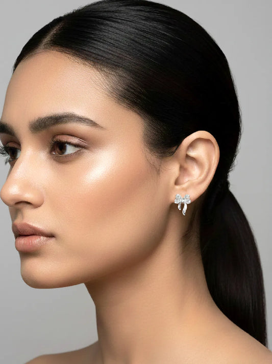 Chic Silver-Plated CZ Bow Stud Earrings