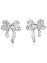 Chic Silver-Plated CZ Bow Stud Earrings