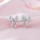 Chic Silver-Plated CZ Bow Stud Earrings