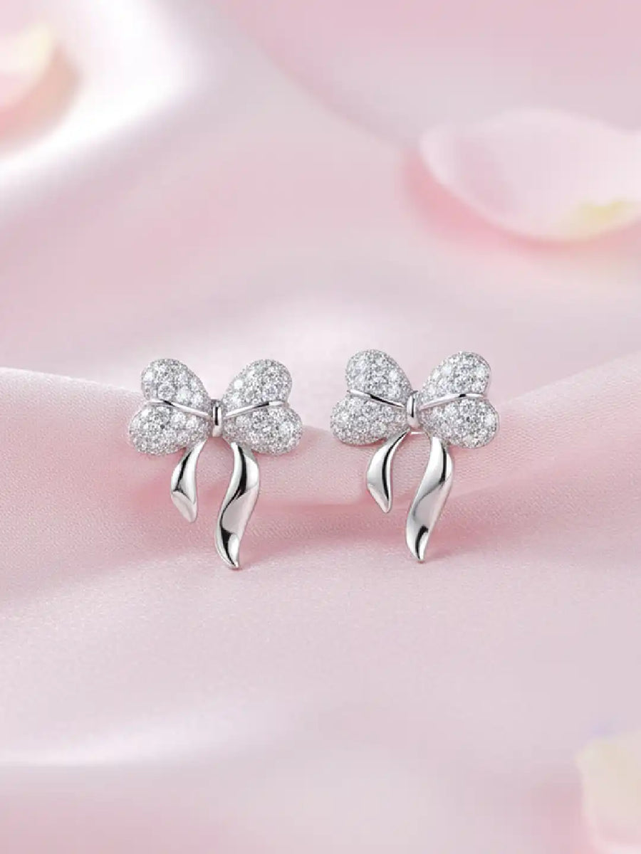 Chic Silver-Plated CZ Bow Stud Earrings