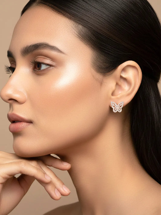 Glam Rose Gold CZ Butterfly Stud Earrings