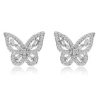 Glam Silver-Plated CZ Butterfly Stud Earrings