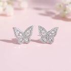 Glam Silver-Plated CZ Butterfly Stud Earrings