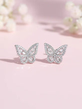 Glam Silver-Plated CZ Butterfly Stud Earrings