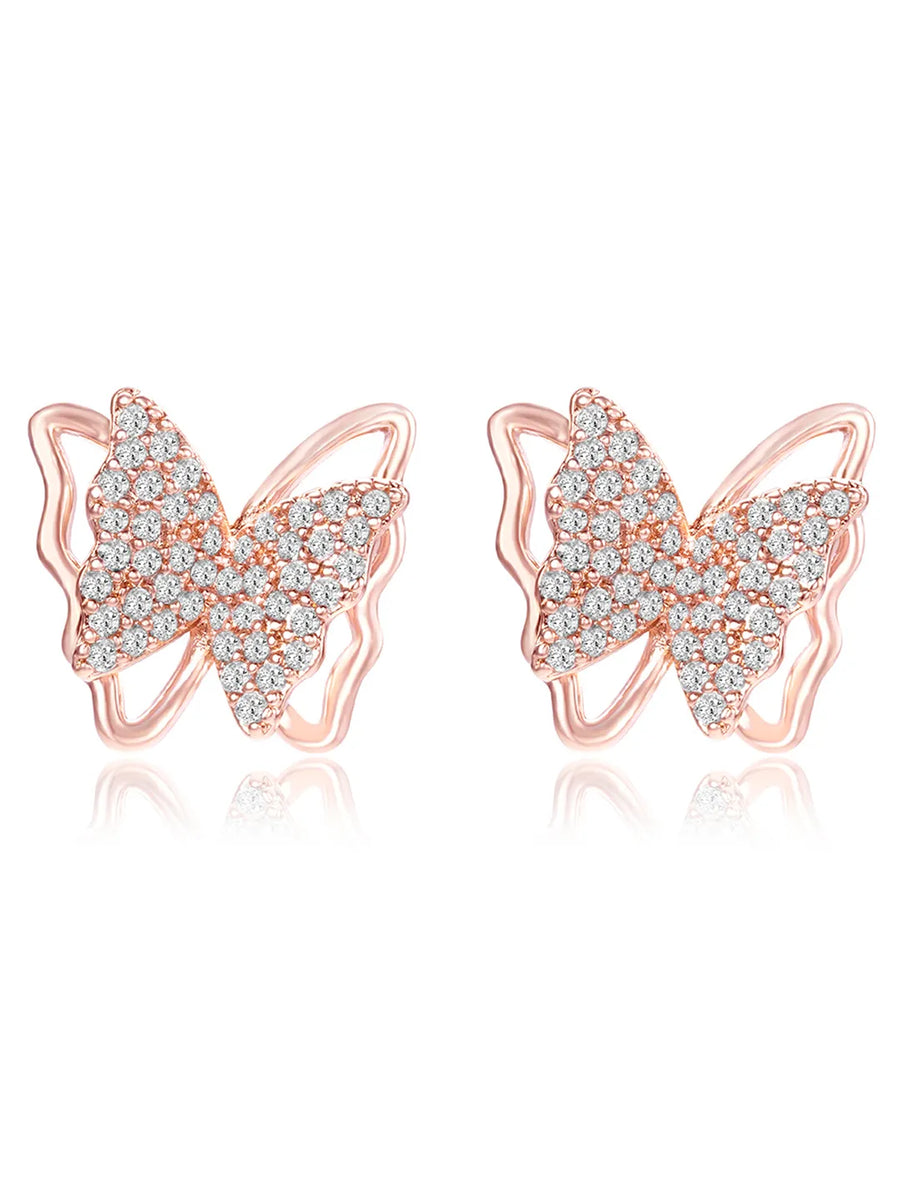 Radiant Rose Gold CZ Butterfly Stud Earrings