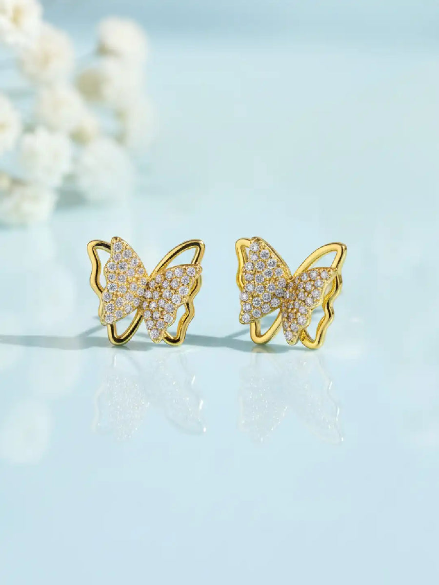 Radiant Gold CZ Butterfly Stud Earrings