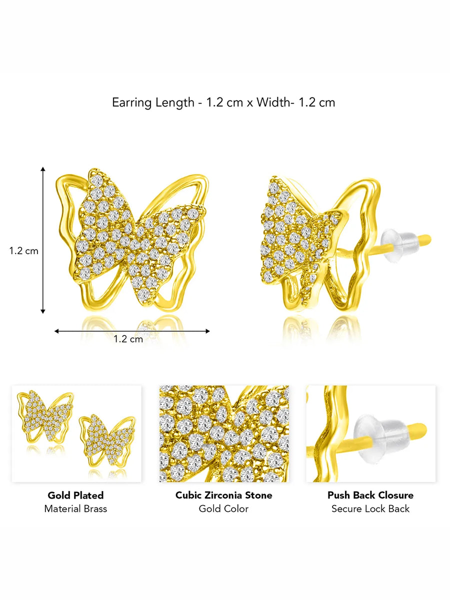 Radiant Gold CZ Butterfly Stud Earrings