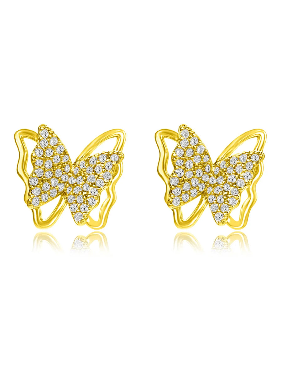 Radiant Gold CZ Butterfly Stud Earrings