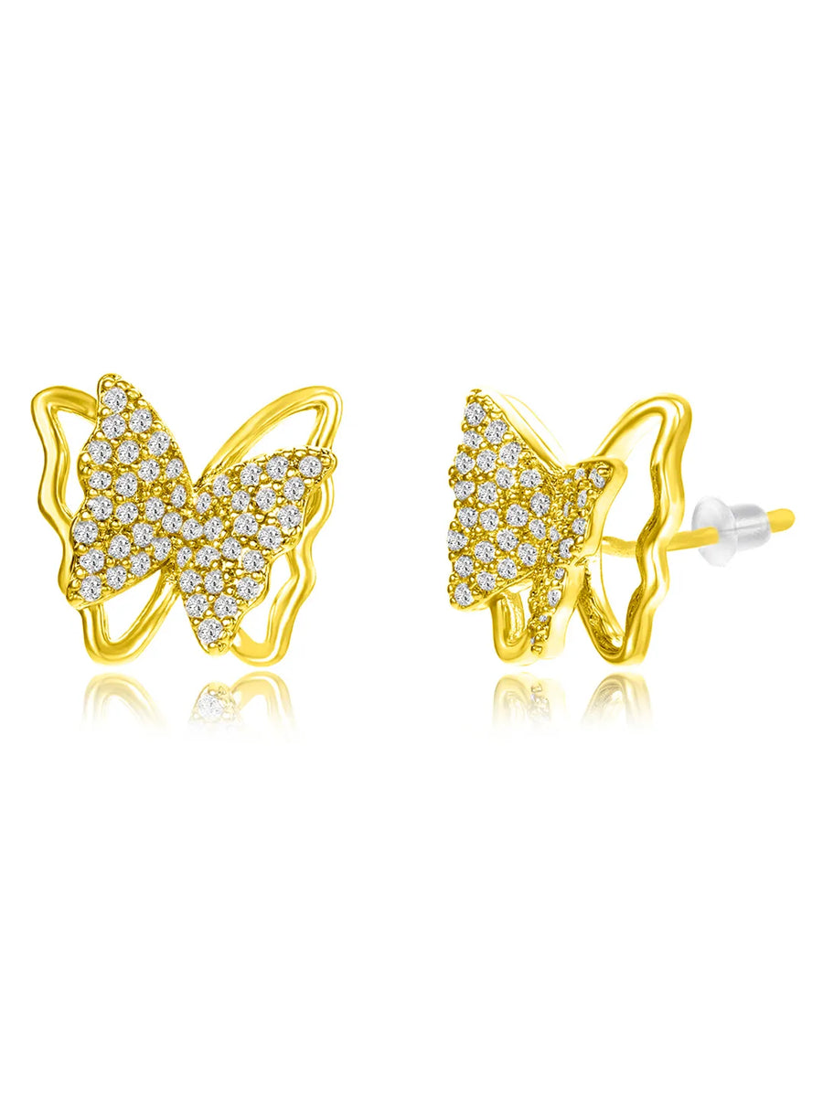 Radiant Gold CZ Butterfly Stud Earrings