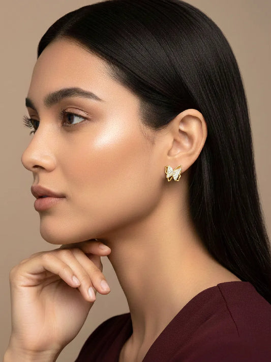 Radiant Gold CZ Butterfly Stud Earrings