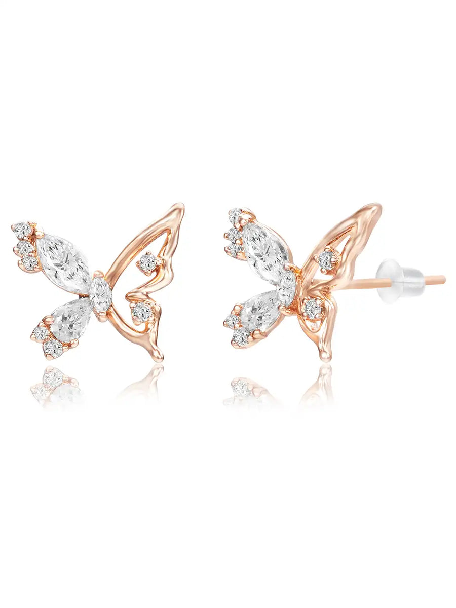 Dainty Rose Gold CZ Winged Butterfly Studs