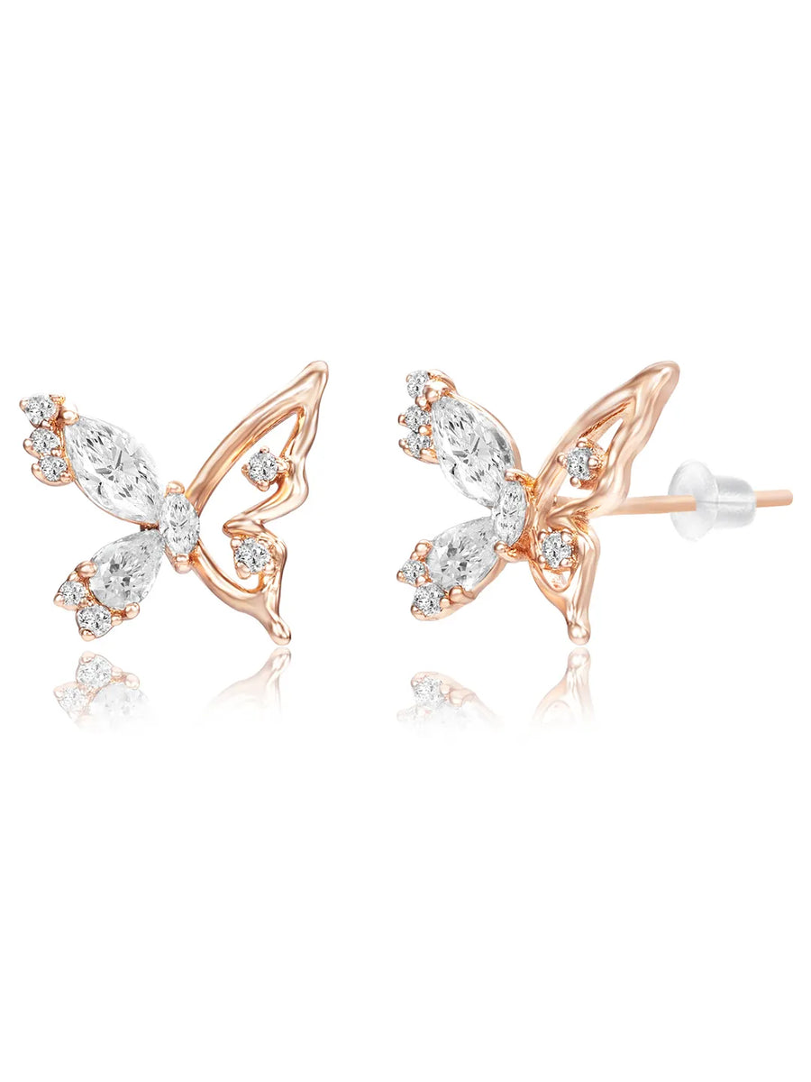 Dainty Rose Gold CZ Winged Butterfly Studs