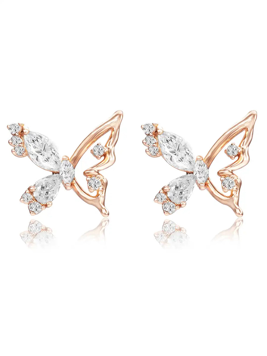 Dainty Rose Gold CZ Winged Butterfly Studs