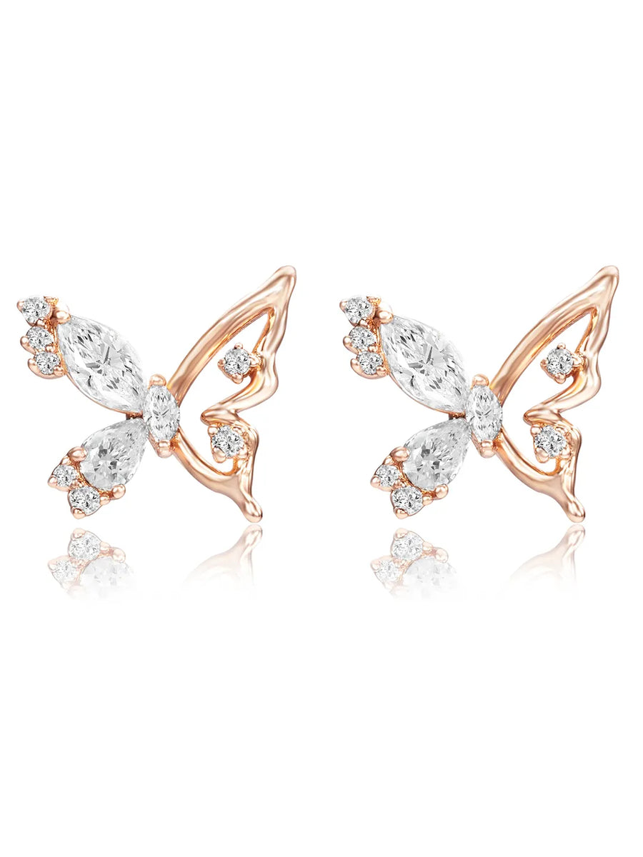 Dainty Rose Gold CZ Winged Butterfly Studs