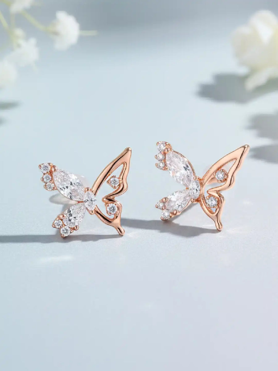 Dainty Rose Gold CZ Winged Butterfly Studs