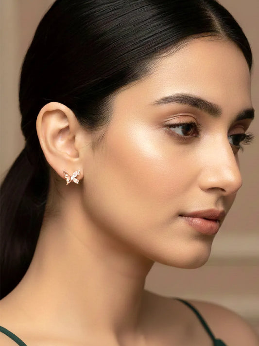 Dainty Rose Gold CZ Winged Butterfly Studs