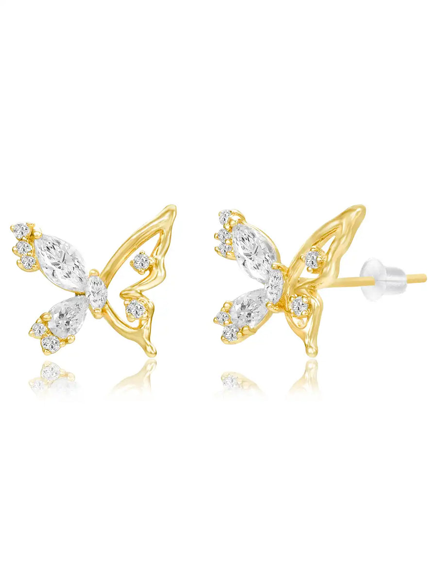 Dainty Gold CZ Winged Butterfly Studs