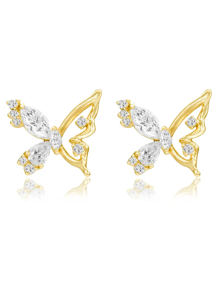 Dainty Gold CZ Winged Butterfly Studs